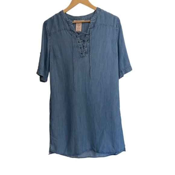 Philosophy Chambray Lace Up Front Dress Medium - Picture 1 of 4